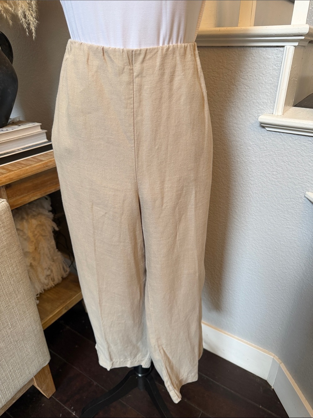 J. Jill Love Linen Cropped Capri Pants Beige Side Pockets Size Large